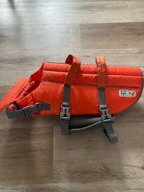 Outward Hound Orange Dog Life Jacket with Gray Straps